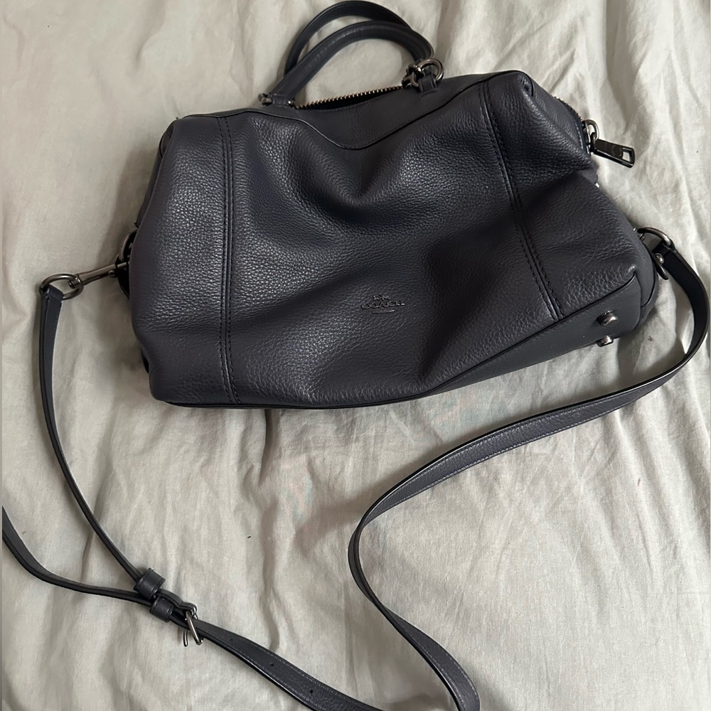 COACH Lenox Satchel Black Pebbled Leather Crossbody Shoulder Purse Bag